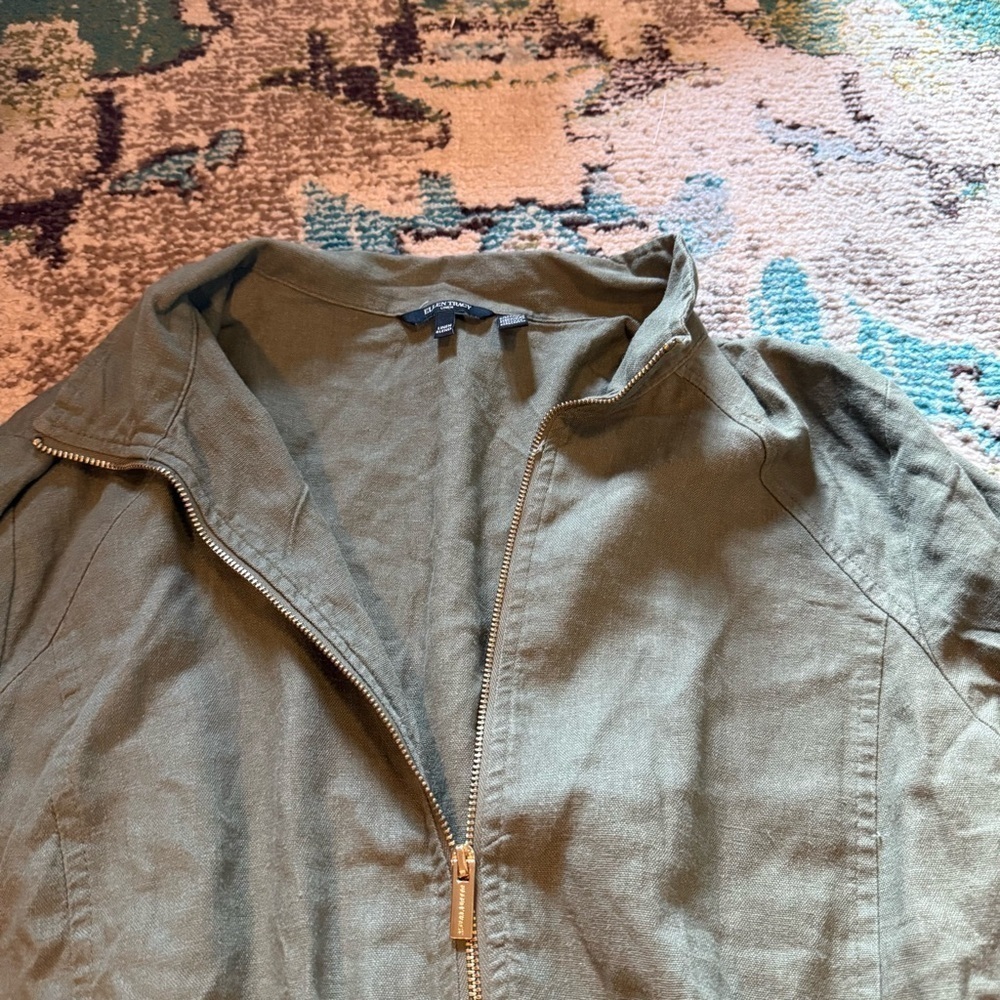 Olive Green Ellen Tracy linen Women's Jacket - Picture 4 of 7